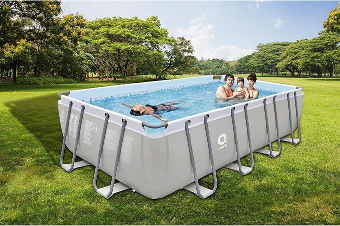JLeisure Avenli 18 by 10 by 4 Feet Outdoor Backyard Above Ground Rectangular Steel Frame Swimming Pool for Adults and Kids with Repair Kit, Gray