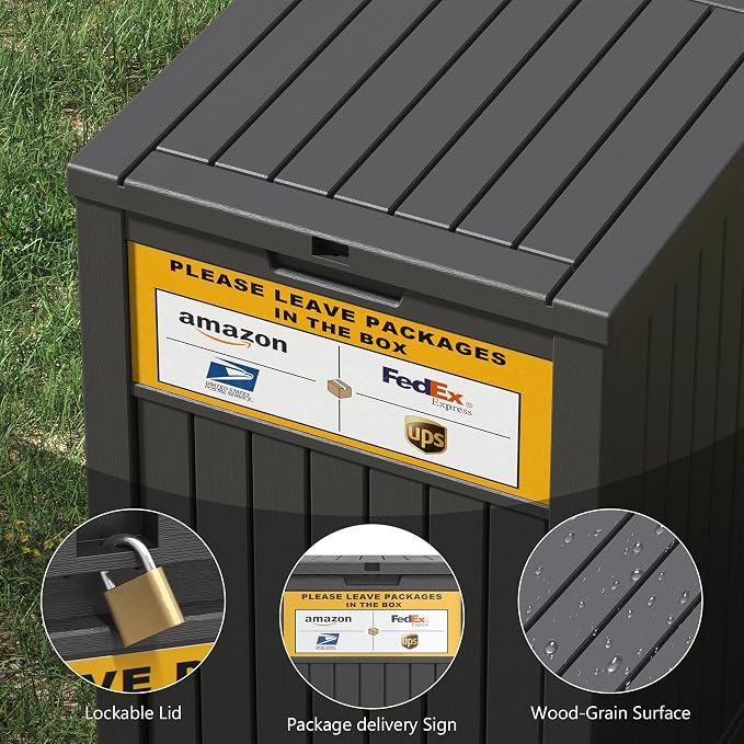 LHBGO Package Delivery Box for Outside, with Delivery Sign 48 Gallon Storage with Lockable Secure, Large Resin Outdoor Package Drop Container