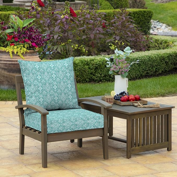 Arden Deep Seat Outdoor Chair Cushion Set (2-Pack), 24 in x 24 in, Weather-Proof, Rain-Proof, Fade Resistant Patio Cushion Set for Chair, Sofa, and Couch Turquoise Daphne Medallion | Outdoor Sofa, Couch, Conversation Set, Weather-Proof, Rain-Proof, Fad...