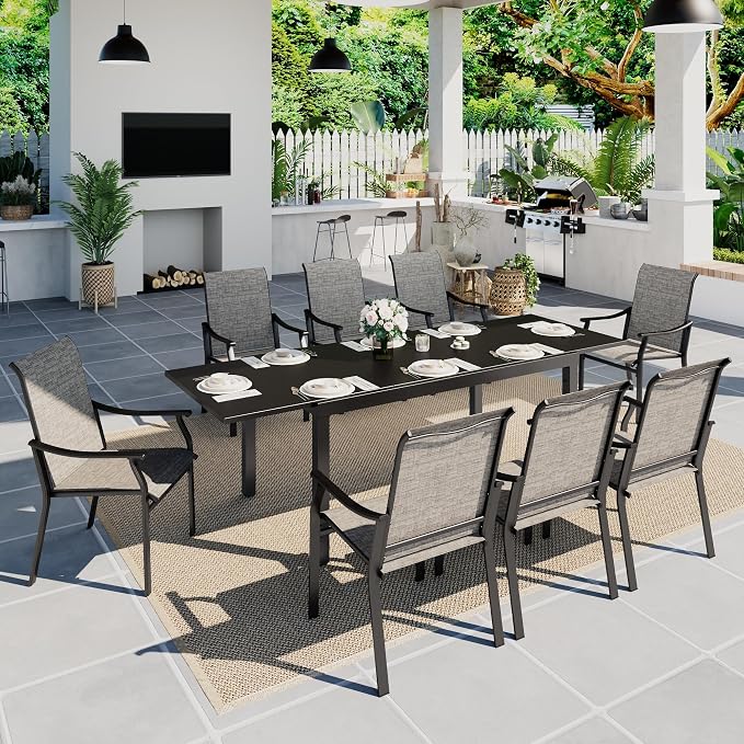 Sophia & William Patio Dining Set for 8, Quick Dry Textilene Chairs and Expandable Outdoor Dining Table for 6-8, Durable All-Weather Patio Furniture for Lawn, Park, and Courtyard Support 350lbs