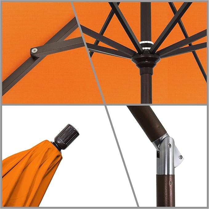 California Umbrella 11Ft Premium Sunbrella Patio Umbrella, Hand-Crank, Tilt-Collar, Bronze Frame, Tuscan Fabric