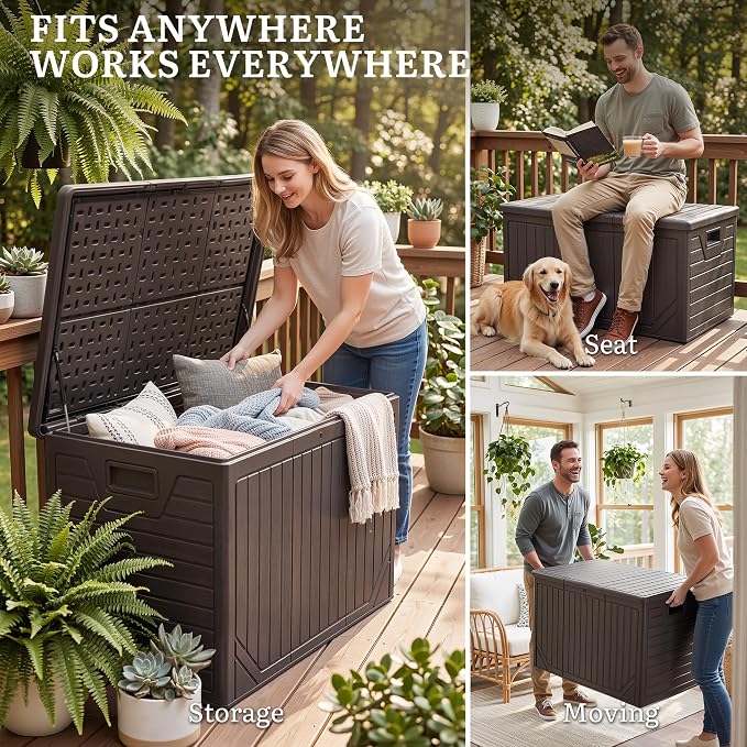 YITAHOME XXL 230 Gallon Extra Large Outdoor Deck Box, Lockable Resin Double-Wall Storage Box and Waterproof Patio Furniture Bin for Garden Tools & Pool Accessories, Brown