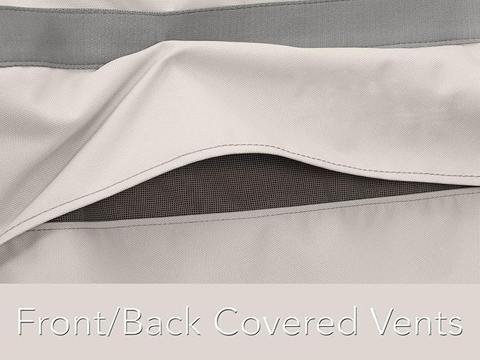 Covermates Prestige Picnic Table Cover – All-Weather Outdoor Furniture Protection, Water-Resistant Polyester with Mesh Vents, Secure Drawcord & Buckle Straps, 76W x 62D x 32H, Stone