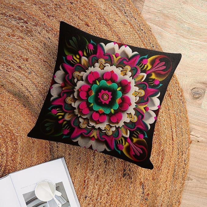 Linen Cushion Case Outdoor Home Decoration Modern Blossom Cushion Covers Mexican Flowers Throw Pillowcases for Farmhouse Decor Room Bedroom Sofa Chair Car 16"x16" Cutton Linen Cushion Cases