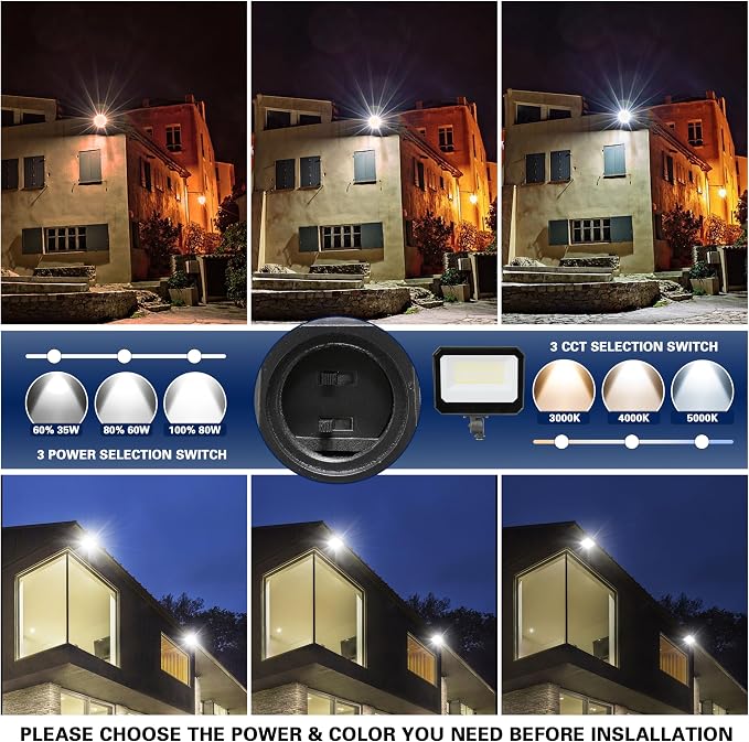 LED Flood Lights Outdoor 35/60/80W and 3000/4000/5000K Adjustable 10400Lm,Dusk-to-Dawn Sensor o Dawn Flood Light for Yard, Garage, Garden,UL Listed,Includes Include Yoke Mount