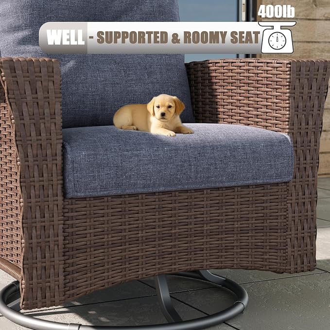 LayinSun 9 Piece Wicker Patio Furniture Set, Classis Outdoor Conversation 360 Degree Swivel Chairs Set with Coffee Table