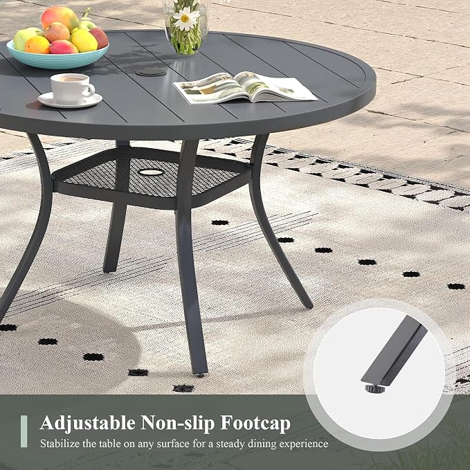 5 Pieces Outdoor Dining Set, 40.6" Round Table with Umbrella Hole & Stackable Patio Dining Chairs, Patio Table and Chairs Set for Deck Garden Porch, Grey Chairs & Dark Grey Table