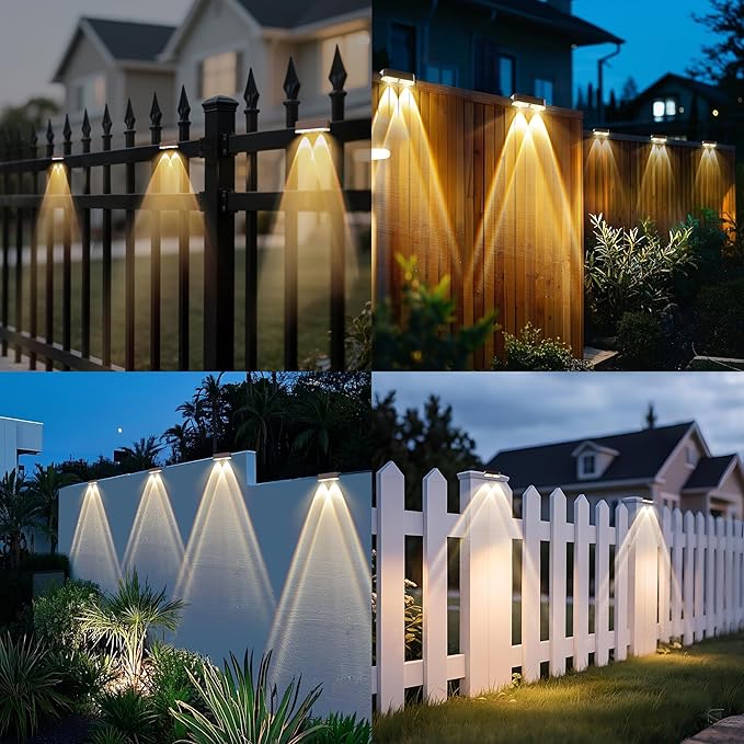 Peasur Solar Fence Lights Outdoor, 12 Pack Step Light Solar Powered, Waterproof LED Deck Lights for Stairs Railing Yard Patio Outside Warm White-Brown
