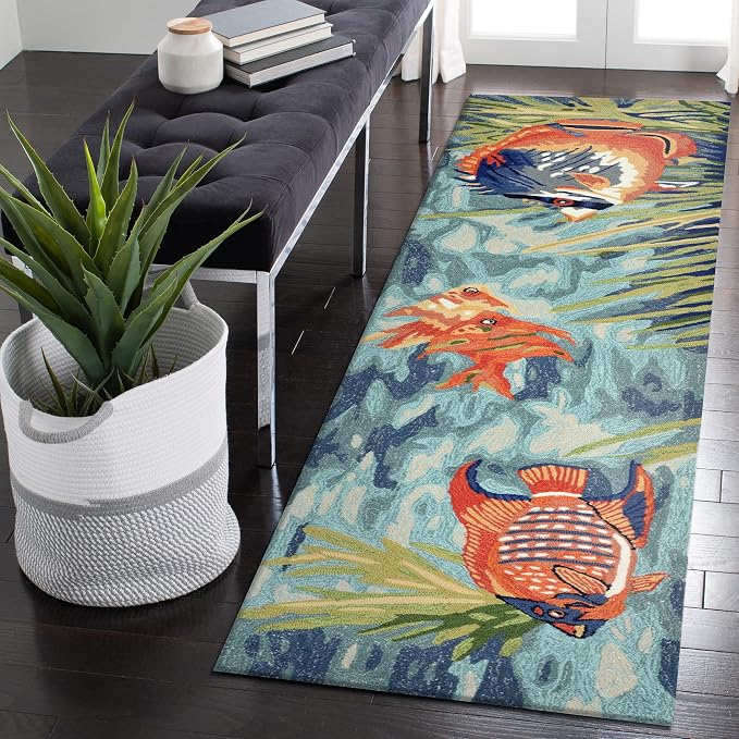 Liora Manne Ravella Indoor/Outdoor Durable Hand-Tufted UV Stabilized Rug- Tropical Fish Ocean 2' x 8'
