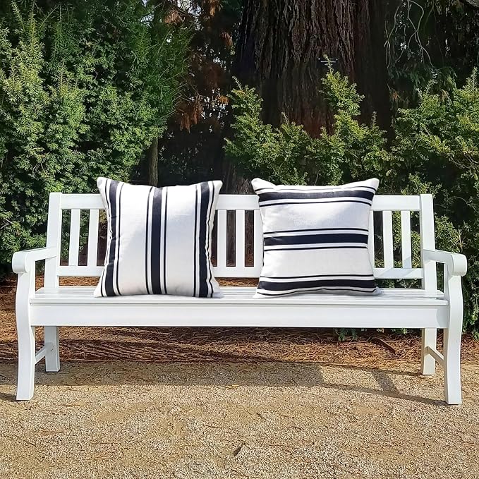 Outdoor Pillow Cover 20×20 Inch Set of 2 Waterprooof Black and Beige Striped Square Throw Pillowcases Outside Bench Decorations for Patio Furniture Porch Sofa Car