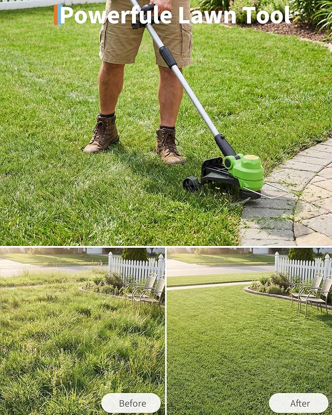 12" Cordless String Trimmer Weed Wacker, Battery Powered Grass Trimmer with 2 x 2.0Ah Batteries & Fast Charger, Includes Wheels and 8 Replacement Spool Lines for Lawn Care