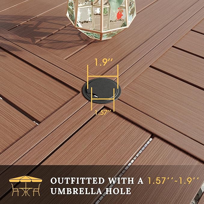 VICLLAX Patio Dining Set for 4, 4 Seats Outdoor Furniture Includes 40.7" Round Patio Table and Swivel Padded Chairs, Walnut Tabletop and Mixed Brown Fabric