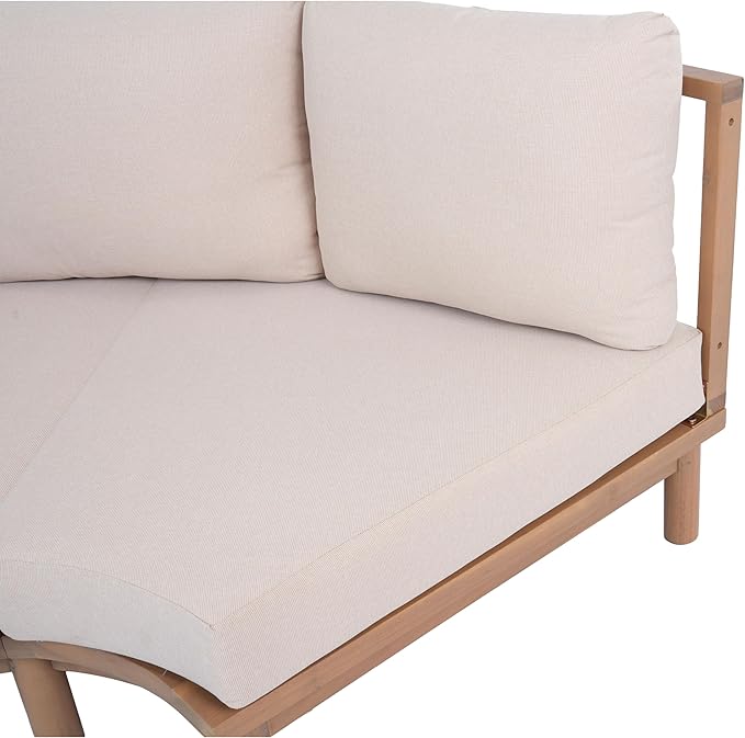 Christopher Knight Home Gemsy 118" Acacia Wood Outdoor Patio Furniture Set with Cushion, Outdoor Half Moon Curved Sectional Sofa Set with Coffee Table, Patio Sectional Sofa Set, Beige + Brown