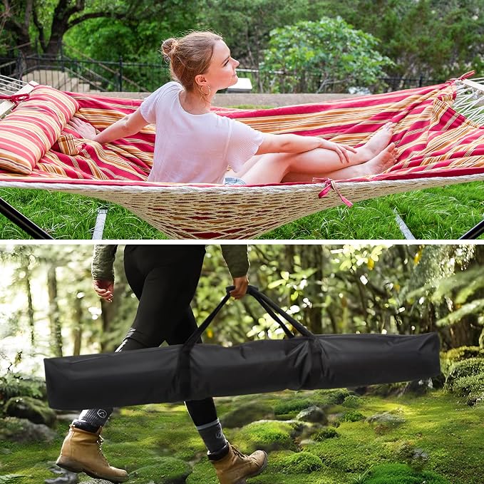 SUNCREAT Hammock with Stand 2 Person Heavy Duty for Outdoor and Indoor, Extra Large Hammock Storage Bag, Black