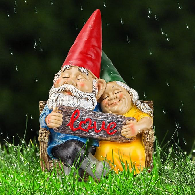 Smadeer Garden gnome statue for outdoor decor,Couple in love gnomes figurine for patio lawn yard garden outdoor decoration,garden sculptures & statues,knome romantic indoor ornament forever lover gift