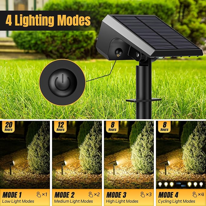 Solar Spot Lights Outdoor Waterproof, 4 Pack, 118 LED Warm White | IP67, 4 Modes Auto On/Off, for Yard Garden Pathway Walkway Tree Patio Driveway