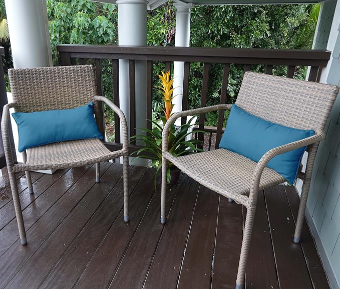 Indoor/Outdoor Polyester Fabric Lumbar Pillow Cover, All-Weather Waterproof Rectangular Cushion Case for Patio Furniture, 12 x 24 Set of 2 -Medium Blue