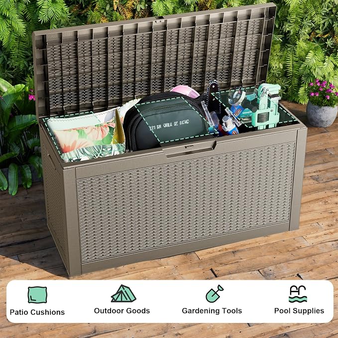 Vixzen 70 Gallon Deck Boxes Outdoor Waterproof, Lockable Resin Storage Box with lid for Furniture Cushions, Weatherproof Containers Outside Storage Boxes for Garden Patio Pool Tools(Grey, 70 Gallon)