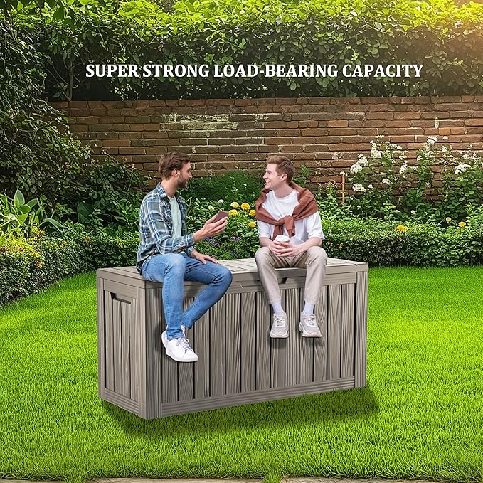 TARKARI 80 Gallon Outdoor Storage Box Waterproof, Resin Deck Boxes with Lockable Lid & UV-Resistant for Patio, Pool, Garden Furniture Cushions & Accessories, Coffee