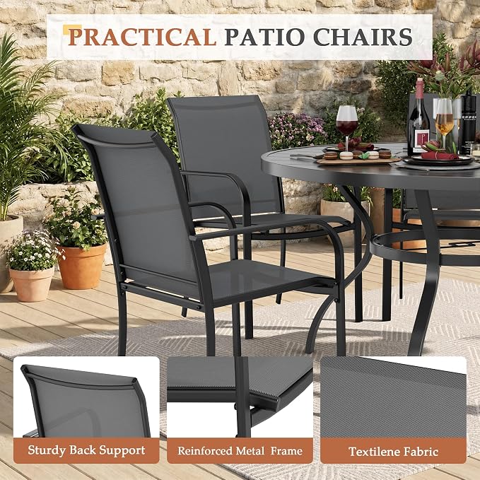 7-Piece Patio Dining Set,6 Person Outdoor Table and Chairs Set, 6 Metal Dining Chairs and Round Outdoor Table with 1.57" Umbrella Hole,Grey