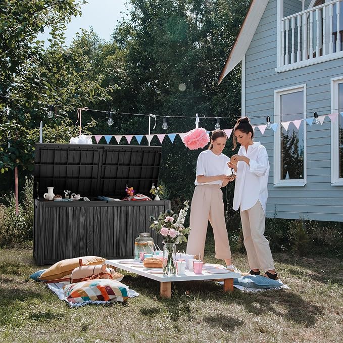 PatioZen 180 Gallon Resin Deck Box Outdoor Storage Box with Lockable Lid, Waterproof for Patio Cushions, Gardening Tools & Exercise Equipment