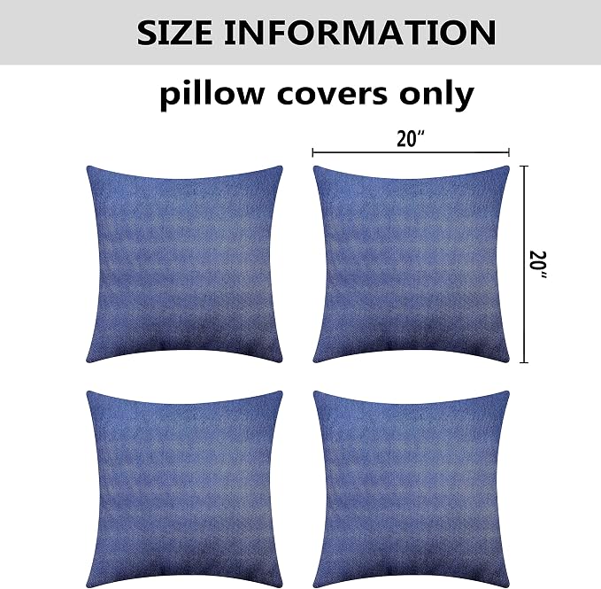 Home Brilliant Outdoor Pillow Covers Linen Throw Pillow Covers Compatible with Sunbrella Waterproof Throw Pillows for Couch Patio Porch, 20x20 inches, 50cm, Set of 4, Dark Blue