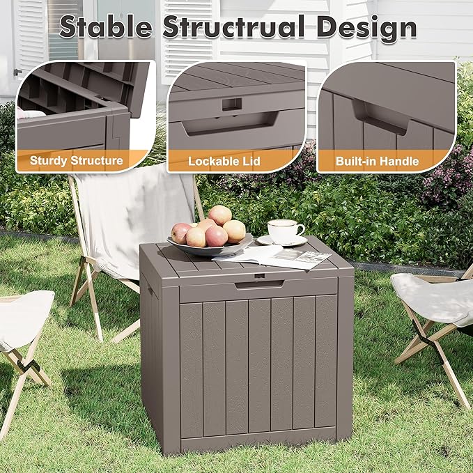 Outdoor Storage Box, 32 Gallon Resin Deck Boxes Outdoor Waterproof For Patio Furniture, Garden Tools, Pool Supplies, Lockable And UV Resistant (Striped Gray)