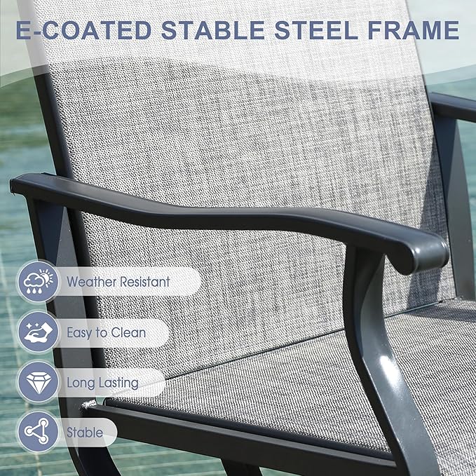 VICLLAX 9 Pieces Patio Dining Set, Patio Furniture Set of 8 Patio Swivel Dining Chairs and 60" Patio Spliced Round Tabletop, Grey Chairs & Antique Grey Tabletop