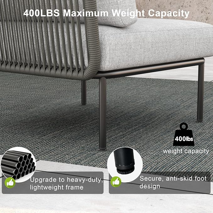 LayinSun 7 Pieces Aluminum Patio Furniture Set, Modern Modular Sectional Sofa with Fire Pit Table and Upgrade Thickness Cushion