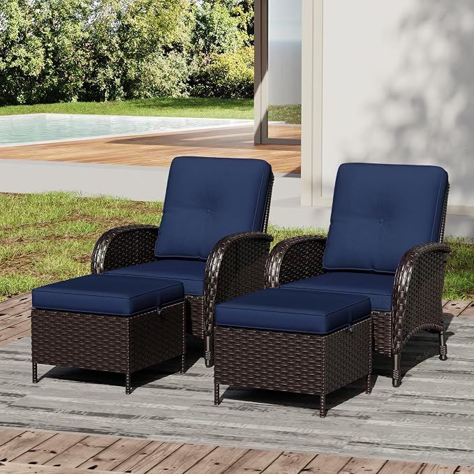 Joyside Wicker Patio Chairs, 4 Piece Rattan Outdoor Furniture with Thickened Cushions, High Back, Deep Seating, Wide Armrest, Outdoor Chairs for Porch, Deck