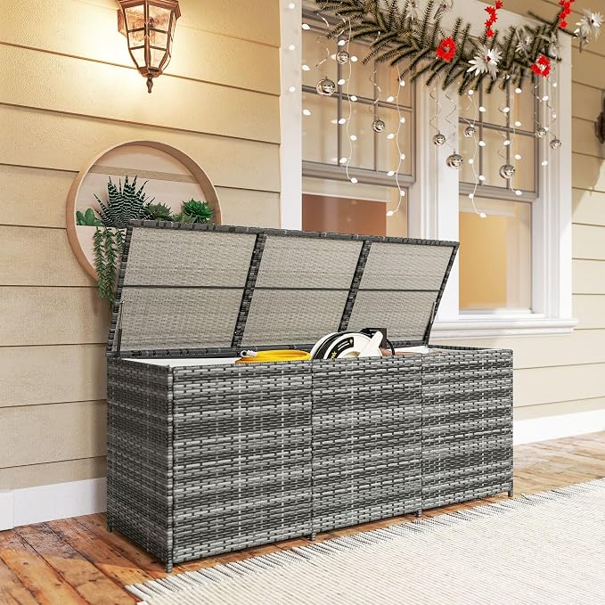 175-Gallon Outdoor Rattan Deck Storage Box with Polyester Liner