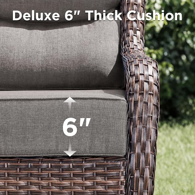 Luxury Outdoor Swivel Rocker Patio Chairs-4 Pieces High Back Swivel Rocker Patio Chairs with Thick Cushions All Weather Wicker Outdoor Furniture Set for Deck Porch Balcony(Brown/Grey)