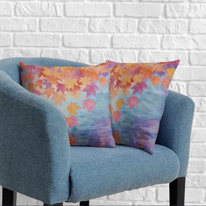 Fall Pillow Covers Maple Leaves Thorw Pillow Covers 22x22 Set of 2 Autumn Maple Leaf Teal Pillowcase Double Sided Printing Cushion Case for Home Decor Couch Sofa