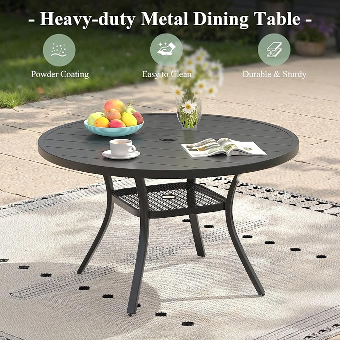 5 Pieces Round Patio Dining Set, Outdoor Furniture of 40.6" Round Patio Table and Patio Swivel Chairs for Backyard Lawn Garden, Black Table and Black Chairs