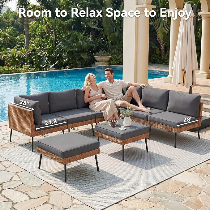 Aoxun 8-Piece Patio Furniture Set, Wicker Outdoor Furniture with Water Resistant Thick Cushions, Patio Conversation Set Outdoor Sectional Sofa with Coffee Table for Backyard Poolside, Black