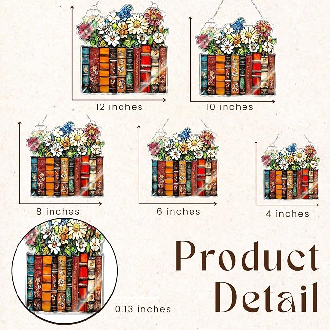 Stack of Book Acrylic Suncatcher, Bookish Suncatchers for Window Hanging Ornament, Art Garden Decor for Book Lover Reader Bookworm, Gifts for Mother's Day, Mom, Grandma, Wife, Women, Nana