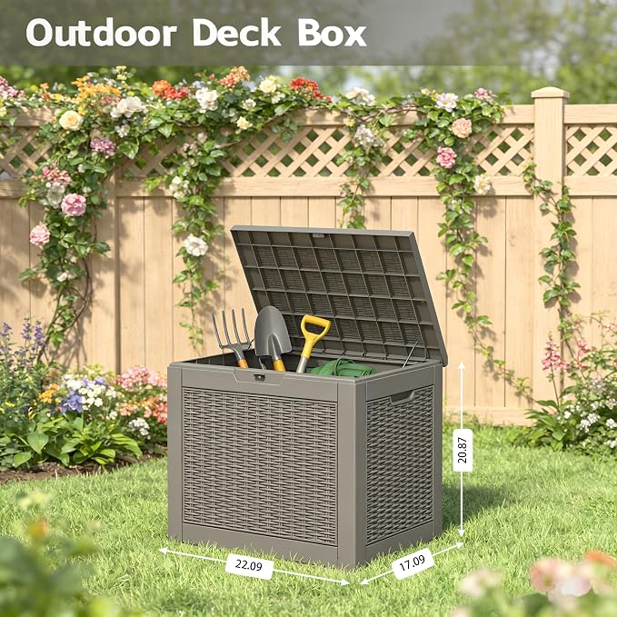 Outdoor Storage Box, 32 Gallon Resin Deck Boxes Outdoor Waterproof For Patio Furniture, Garden Tools, Pool Supplies, Lockable And UV Resistant (a Set of 2,Rattan Gray)