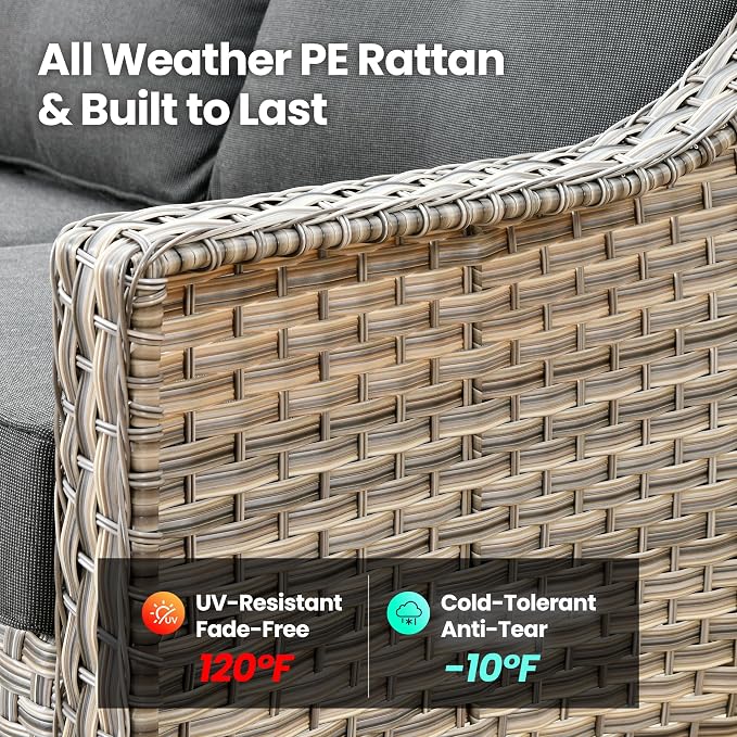 3 Piece Patio Furniture Set, Outdoor High Back Swivel Rocker Chairs Set of 2 with Side Table, All Weather Wicker Glider Chair with Thick Cushions for Backyard Balcony Porch, Black