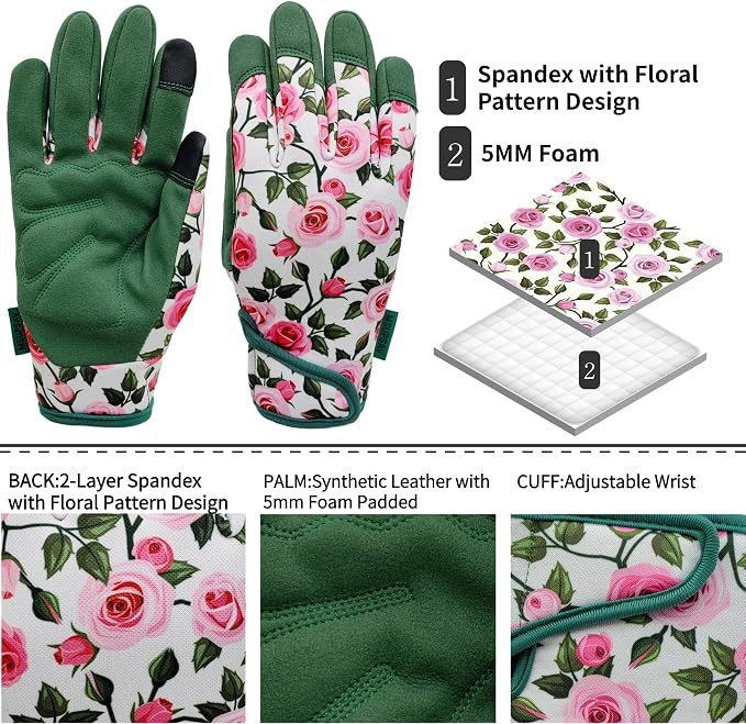 Cute Pattern Gardening Gloves,Thornproof Garden Glove,Gardener Gift | Gardening Gifts for Women,Touchscreen,Tender Thornproof,Cute Pattern,Protection Palm,Machine Washable,Adjustable Cuff
