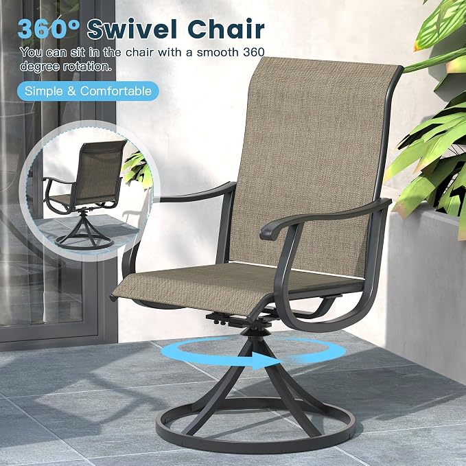 3 Pieces Patio Furniture Dining Set, 2 Textilene Swivel Dining Chairs, 28" Outdoor Square Metal Table with Storage Shelf, Outdoor Dining Set for Porch, Lawn, Garden, Black/Brown