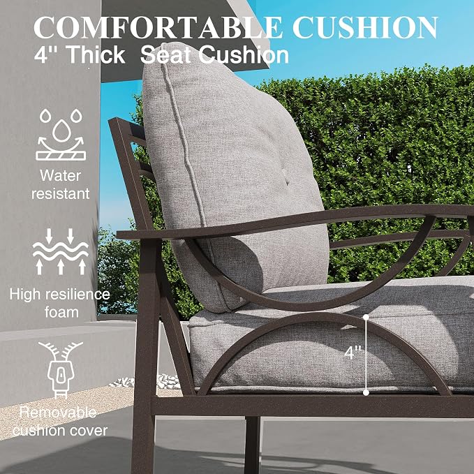 RoyalCraft Outdoor Patio Furniture Set, 5 Piece Patio Conversation Set with Fire Table and Ottomans, Metal Furniture Set for Porch Backyard Garden, Grey