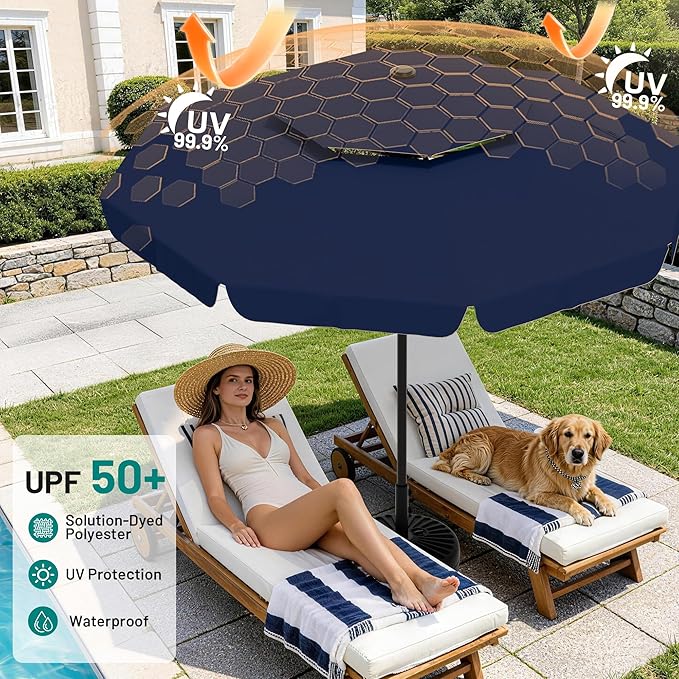 AreShark 12ft 2-Tier Patio Umbrella with Valance - Outdoor Umbrella Waterproof UV Protection, Market Table Umbrella w/ 8 Sturdy Ribs&Crank for Pool, Backyard, Garden(Navy)