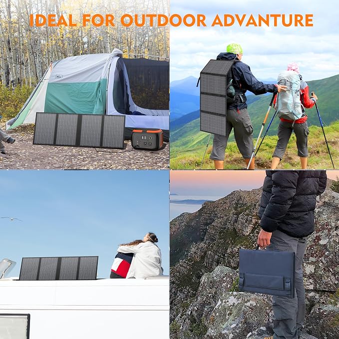 Portable Solar Generator, 300W Portable Power Station with Foldable 60W Solar Panel, 110V Pure Sine Wave 280Wh Lithium Battery Pack with USB DC AC Outlet for Home Use RV Van Outdoor Camping
