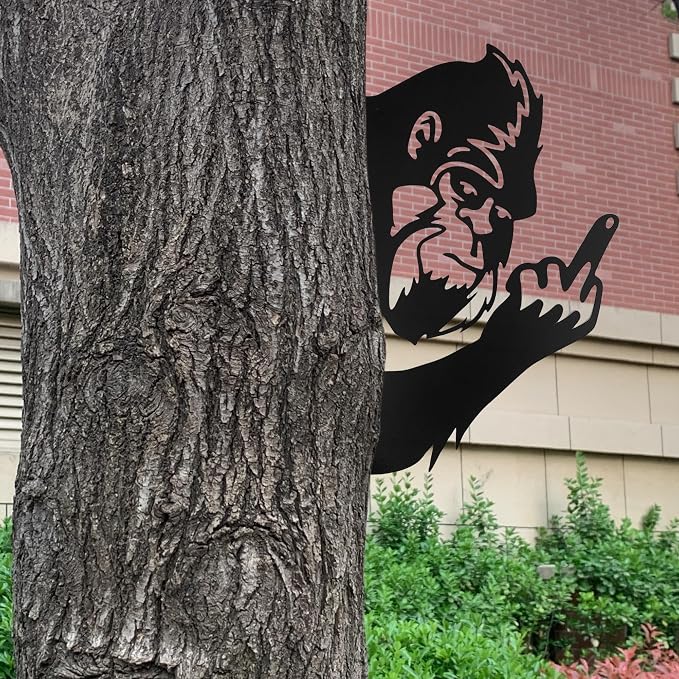 15 IN Sasquatch Peek Flip Off Metal Sign Bigfoot Yard Decor | Funny Big Foot Cutout Plaque Sculpture Silhouette Tree Fence Garden Patio House Wall Porch 15x10 IN Middle Finger