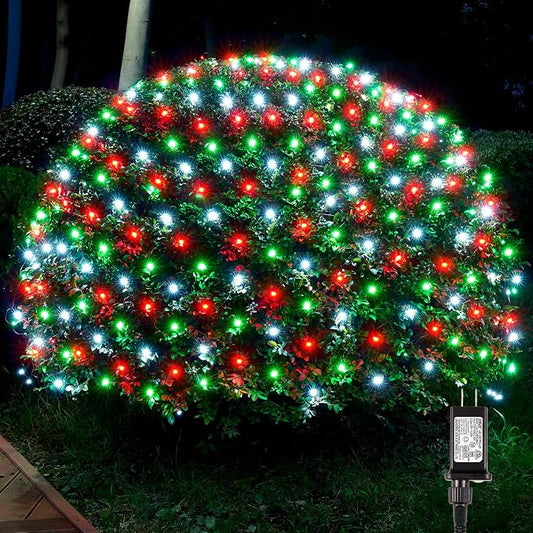 BlcTec Outdoor Christmas Lights 200 LED 8.4ft x 5.2ft Christmas Net Lights with 8 Modes, UL Certified, Timer, Connectable, Waterproof for Trees, Bushes, Yard Outdoor Decorations, Red White Green