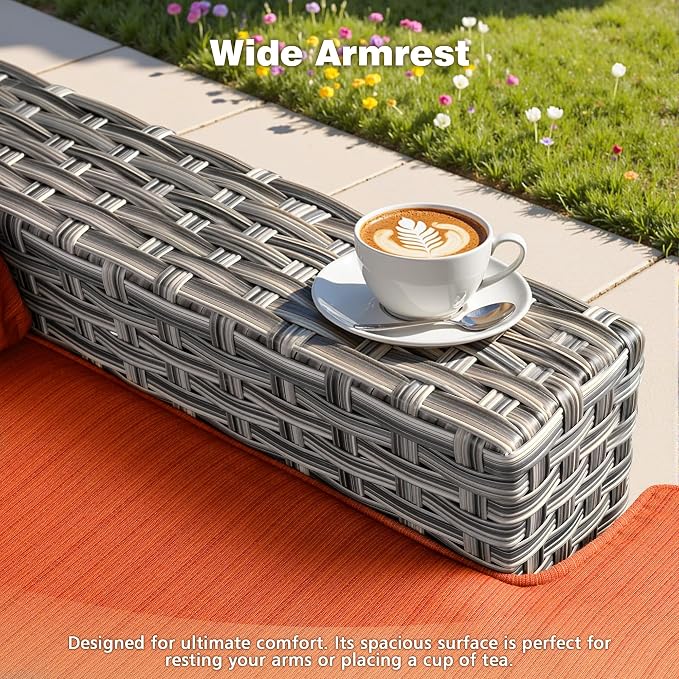 CAODOC 6 Pieces Outdoor Sectional Patio Furniture Set,Wicker Conversation Sets L Shaped Couch,Outdoor Sofa Outside Furniture with Solar Table Light(Red)
