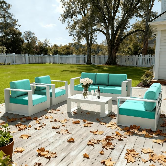 LayinSun Oversized Aluminum Outdoor Furniture, 1 Piece Patio 3-Seat Sofa, Deep Seating and Upgraded 6-inch Cushions for Porch, Balcony, Deck