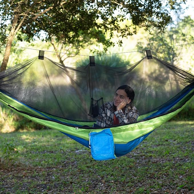 Bliss Hammocks BH-406XLS-N-MM Hammock in a Bag w/ Mosquito Net & Adjustable Tree Straps, 54-in. Wide, Weather & UV Resistant, 350 Lb. Capacity (Mermaid)