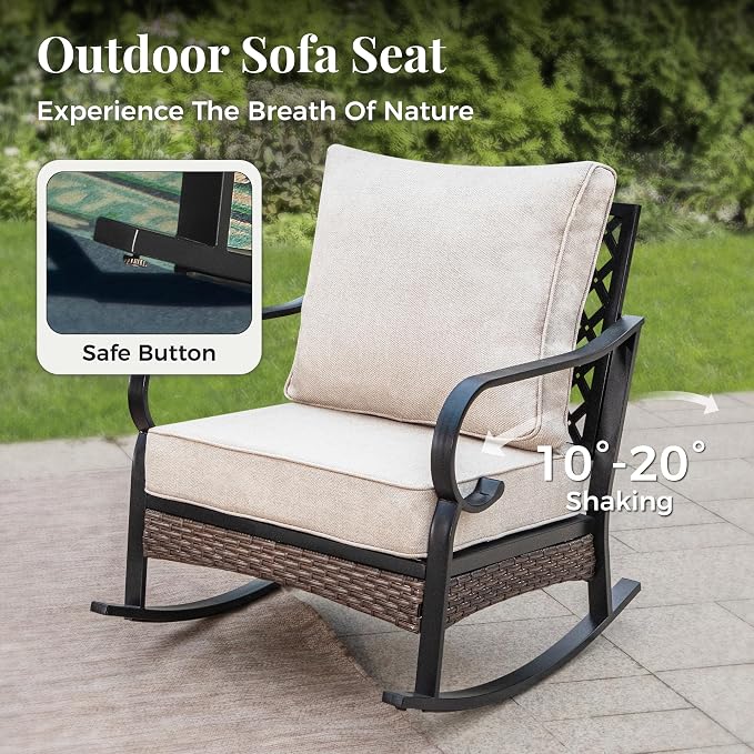 MIXPATIO Patio Furniture Set with Coffee Table, Outdoor Conversation Set with 2 x Rocking Chairs, 1 x 2-Seat Sofa, 1 x 3-Seat Sofa for Lawn Garden Backyard, Beige
