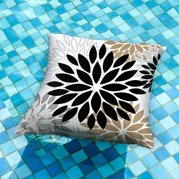 DFXSZ Outdoor Waterproof Pillow Covers 16x16 Set of 2 Black Brown Flower | Spring Summer Waterproof Flower Throw Pillowcases（No Inserts）Outdoor Decor for Patio Funiture Garden Polyester Covers
